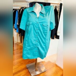 Teal Button-Up Stretchy Blouse